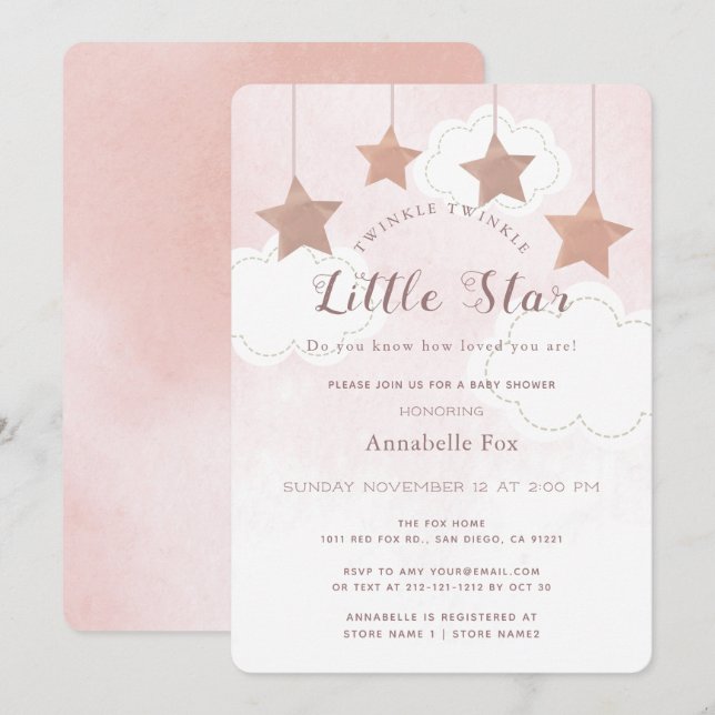 Twinkle Little Star Pink Baby Shower Invitation (Front/Back)