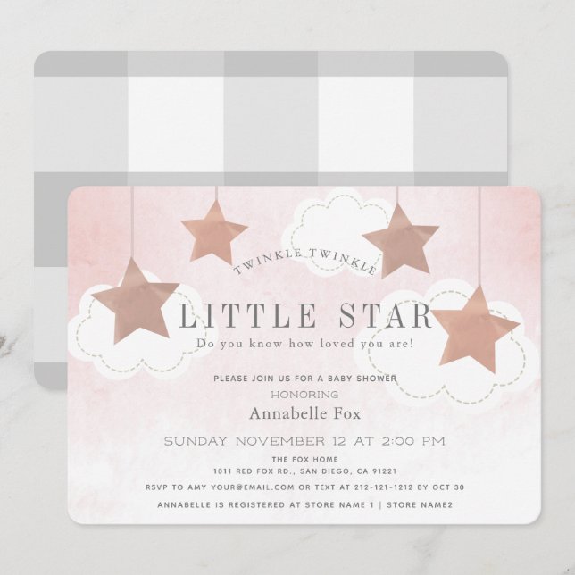 Twinkle Little Star Pink Baby Shower Invitation (Front/Back)
