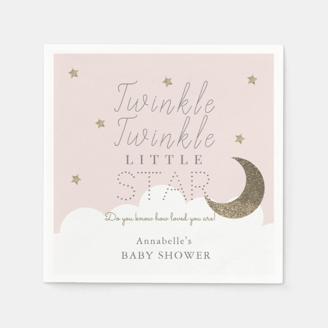 Twinkle Little Star Pink Baby Shower Paper Napkin (Front)