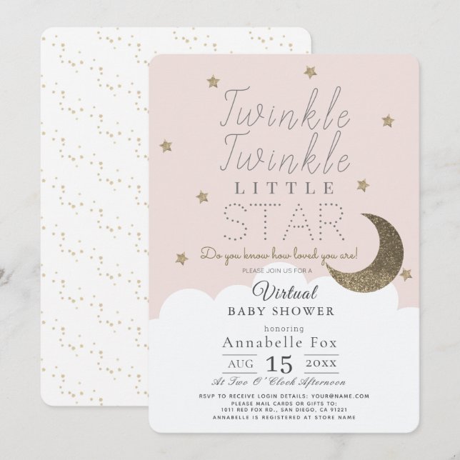 Twinkle Little Star Pink Girl Virtual Baby Shower Invitation (Front/Back)