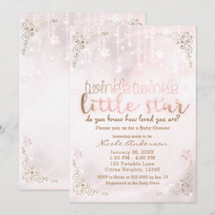 Twinkle little Star Pink Gold Sparkle Baby Shower Invitation