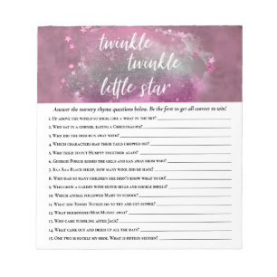 Twinkle Little Star Pink Grey Nursery Rhyme Quiz Notepad