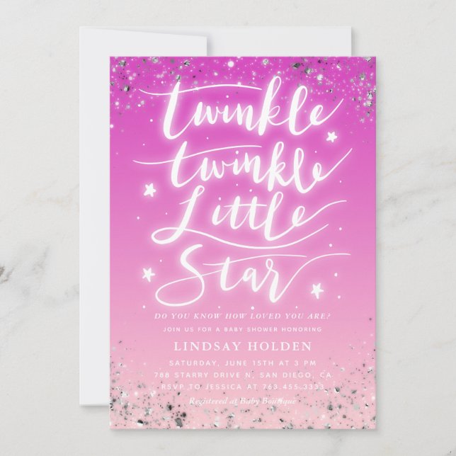 Twinkle Little Star Pink Ombre Baby Shower Invitation (Front)
