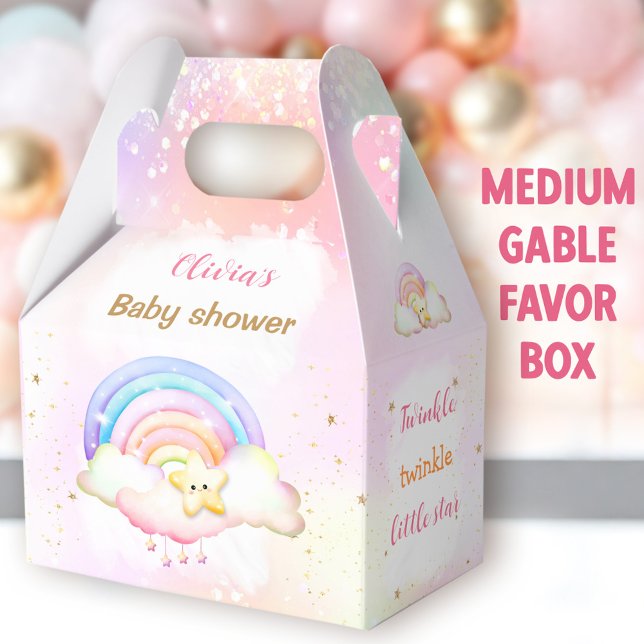 Twinkle Little Star Rainbow Baby Shower Medium Favor Box (Star Rainbow Medium Gable Favor Boxes - You can choose from 3 sizes of these gable favor boxes)