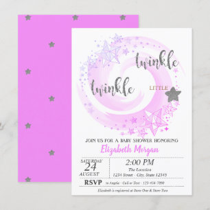 Twinkle Little Star Silver Glitter Baby Shower Invitation