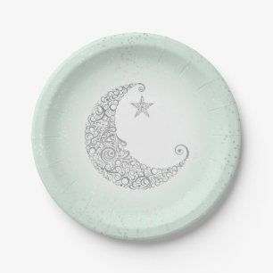 Twinkle Little Star Silver Moon Mint Paper Plate
