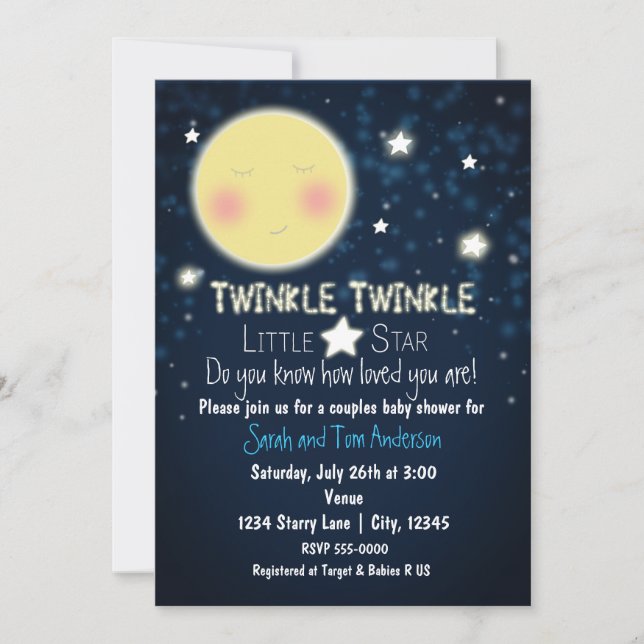 TWINKLE Little Star Sparkle Baby shower Invitation (Devant)