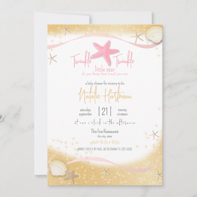 Twinkle Little Star Sparkle Starfish Invitation (Devant)