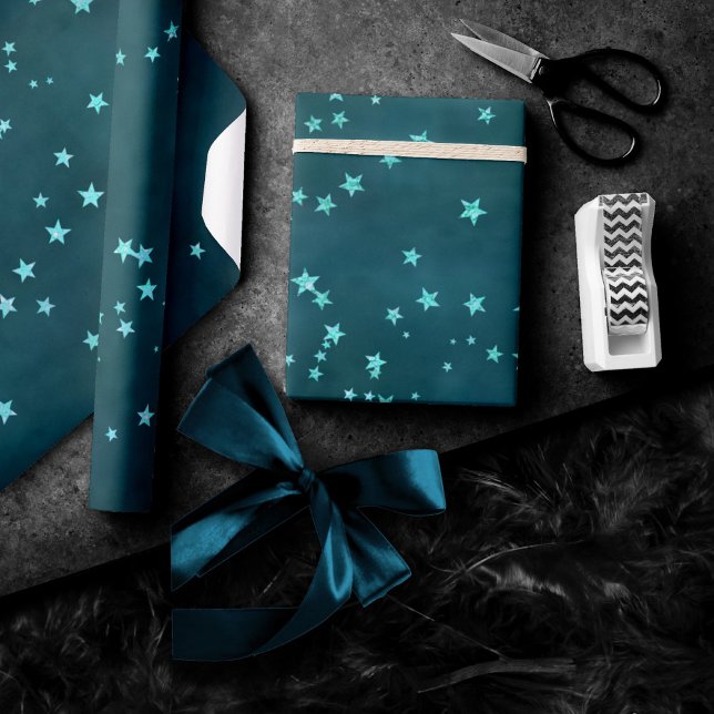 Twinkle Little Star | Sparkly Teal Baby Shower Wrapping Paper (Creator Uploaded)