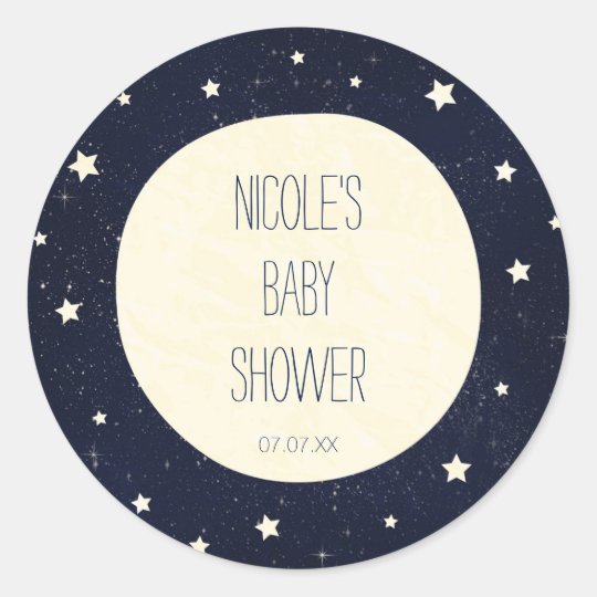 Twinkle Little Star Starry Sky & Moon Baby Shower Classic Round Sticker