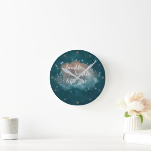Twinkle Little Star   Teal Green and Taupe Brown Round Clock