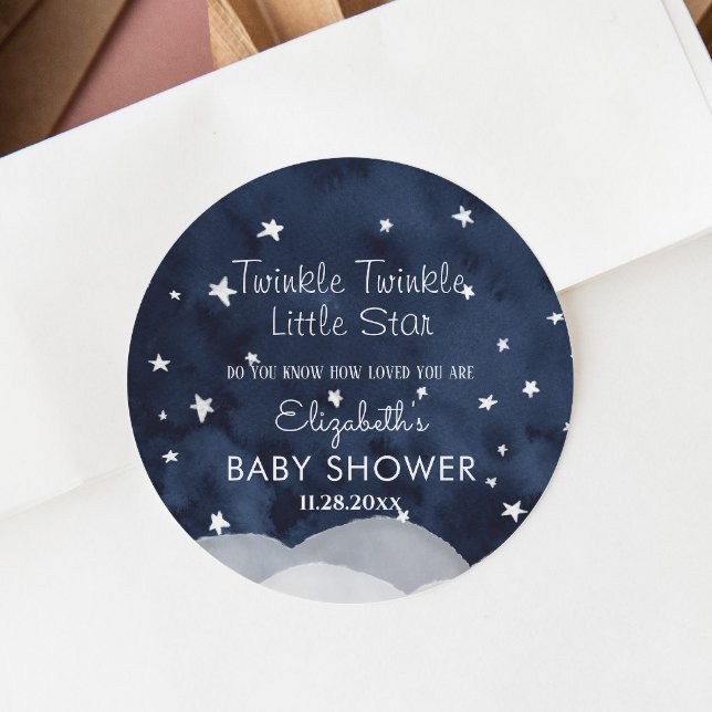 Twinkle Little Star Whimsical Baby Shower  Classic Round Sticker (Creator Uploaded)
