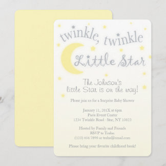 Twinkle little star yellow baby shower invitation