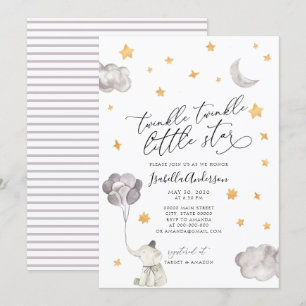 Twinkle Little Star Yellow Elephant Baby Shower Invitation