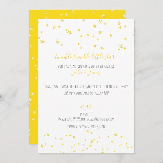 Twinkle Little Stars Baby Shower Invitations (Front/Back)