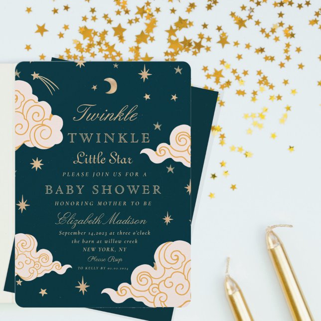 Twinkle Little Stars Cute Moon  Baby Shower  Invitation (Creator Uploaded)
