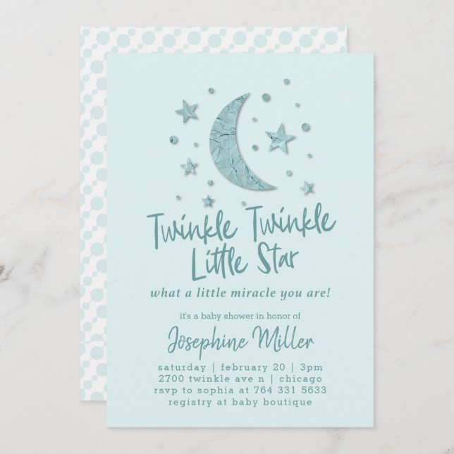 Twinkle Little Stars Mint Baby Shower Invitation (Front/Back)