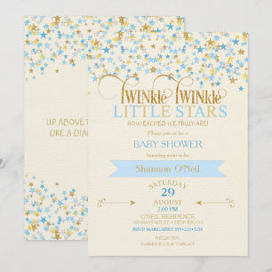 TWINkle Little Stars Twin Baby Boys Gold Blue Invitation