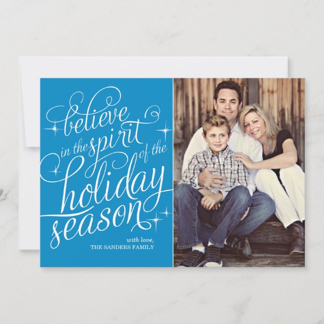 Twinkle Peacock Script Holiday Photo Card (Front)
