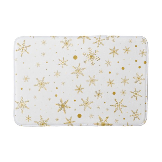 Twinkle Snowflake 3 -Gold & White- Bath Mat (Front)