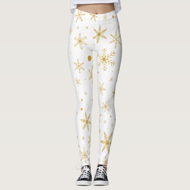 Twinkle Snowflake 3 -Gold & White- Leggings (Front)