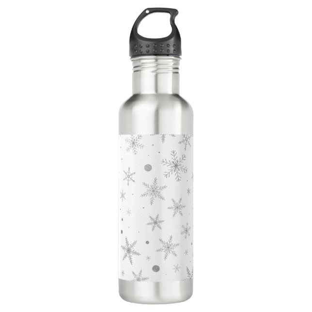Twinkle Snowflake -Silver Grey & White- 710 Ml Water Bottle (Front)