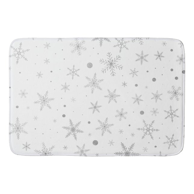 Twinkle Snowflake -Silver Grey & White- Bath Mat (Front)