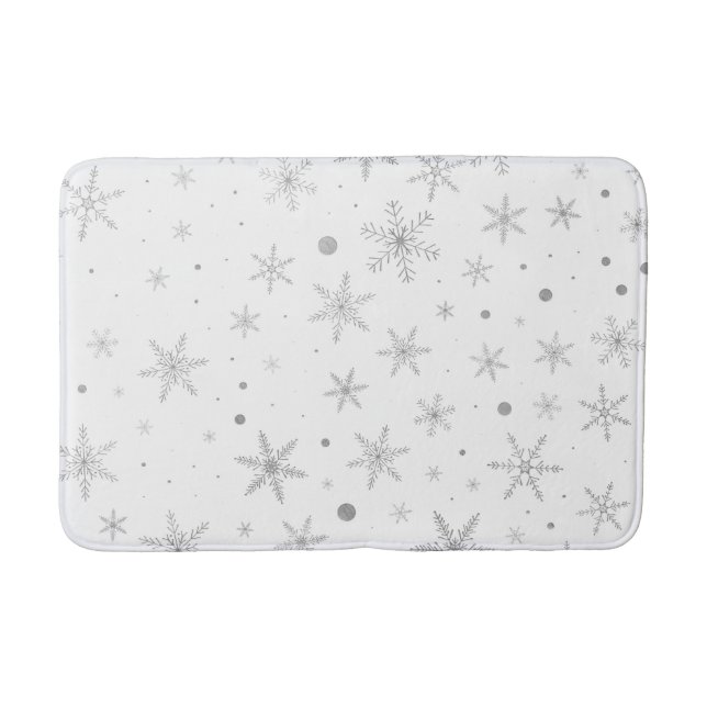 Twinkle Snowflake -Silver Grey & White- Bath Mat (Front)
