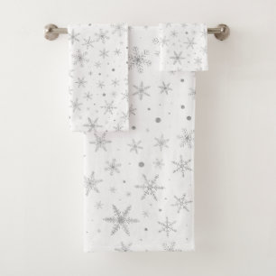 Twinkle Snowflake -Silver Grey & White- Bath Towel Set