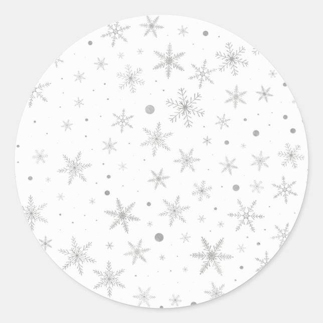 Twinkle Snowflake -Silver Grey & White- Classic Round Sticker (Front)
