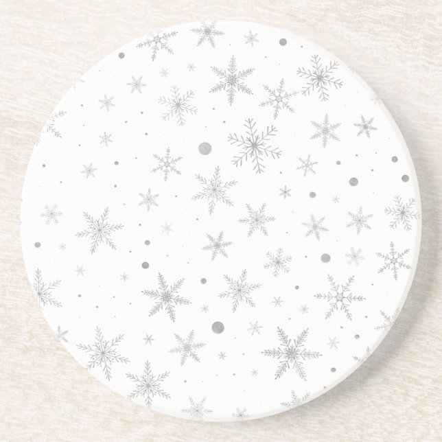 Twinkle Snowflake -Silver Grey & White- Coaster (Front)
