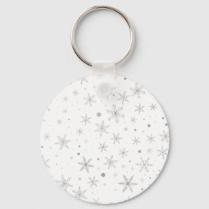 Twinkle Snowflake -Silver Grey & White- Keychain