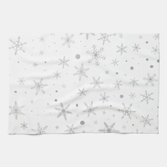 Twinkle Snowflake -Silver Grey & White- Kitchen Towel (Horizontal)