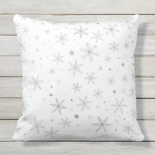 Twinkle Snowflake -Silver Grey & White- Throw Pillow