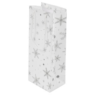 Twinkle Snowflake -Silver Grey & White- Wine Gift Bag