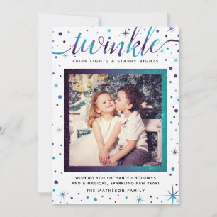 Twinkle Snowflakes Enchanted   Purple & Teal Holiday Card