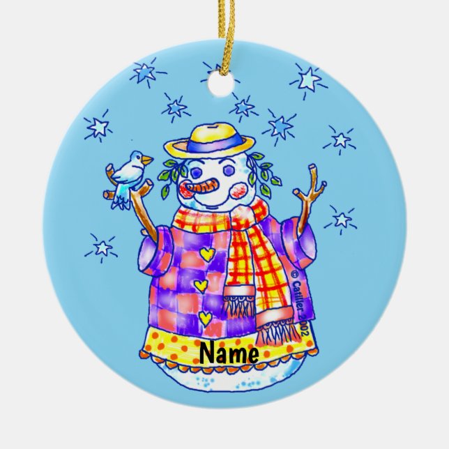 Twinkle Snowman  Ceramic Ornament (Front)