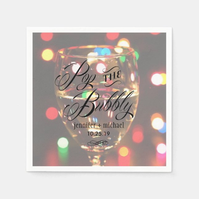 Twinkle Sparkle Bokeh Light Champagne Glass Custom Napkin (Front)