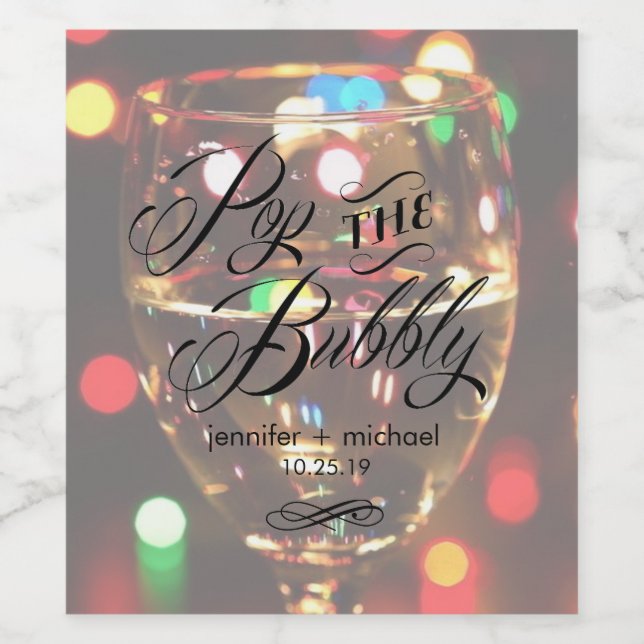 Twinkle Sparkle Bokeh Light Sparkling Wine Glass C Label (Single Label)