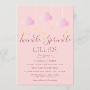 Twinkle Sprinkle Little Star Baby Girl Shower Pink Invitation