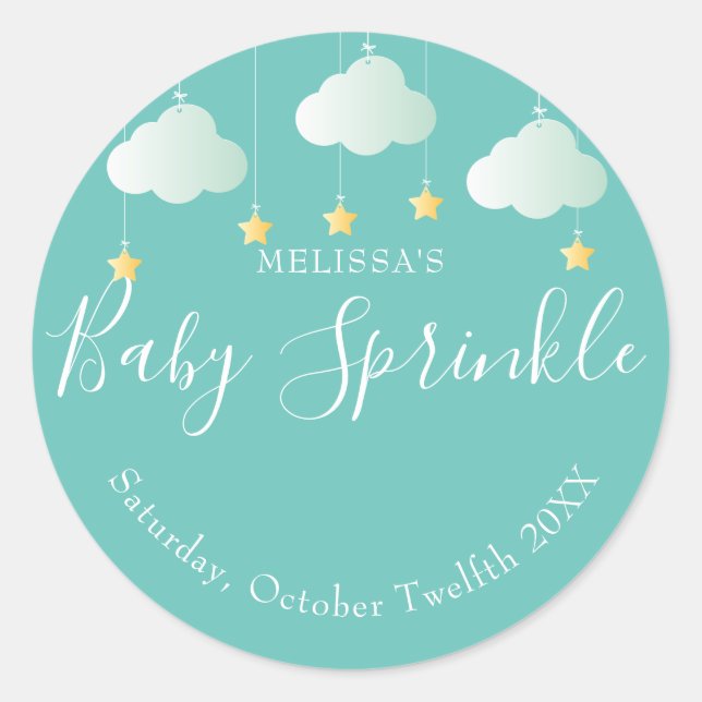 Twinkle sprinkle little star baby shower classic round sticker (Front)