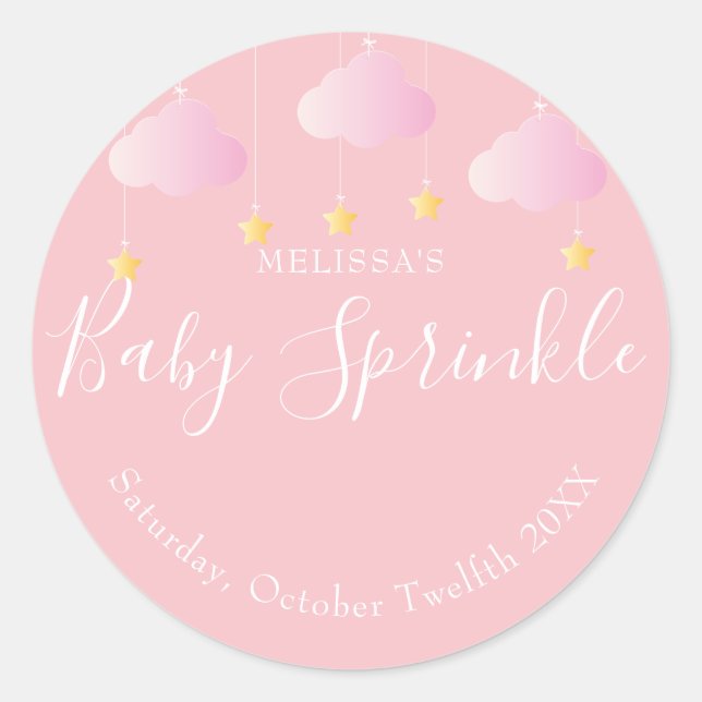 Twinkle sprinkle little star baby shower pink classic round sticker (Front)