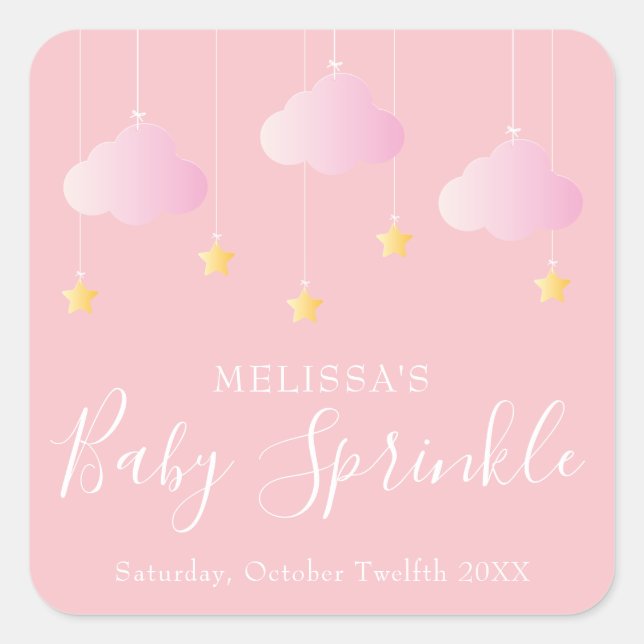Twinkle sprinkle little star baby shower pink square sticker (Front)