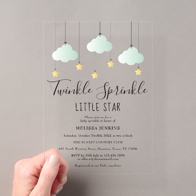 Twinkle Sprinkle Little Star Neutral Baby Shower Acrylic Invitations (Insitu (Handheld))