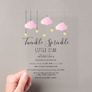 Twinkle Sprinkle Little Star Pink Girl Baby Shower Acrylic Invitations