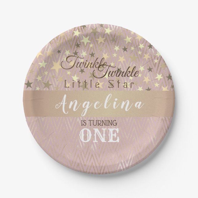 Twinkle Star 1st Birthday Girl  Paper Plate (Front)