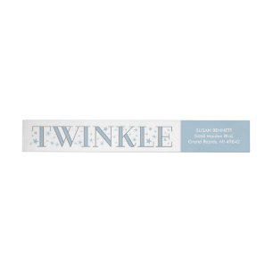 Twinkle Star Baby Shower Return Address Label Blue