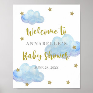 Twinkle Star Blue Clouds Baby Shower Welcome Poster