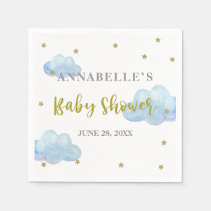 Twinkle Star Blue Clouds Watercolor Baby Shower Napkin