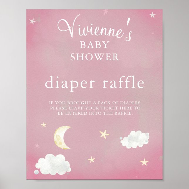 Twinkle Star Blush Pink Baby Shower Diaper Raffle Poster (Front)